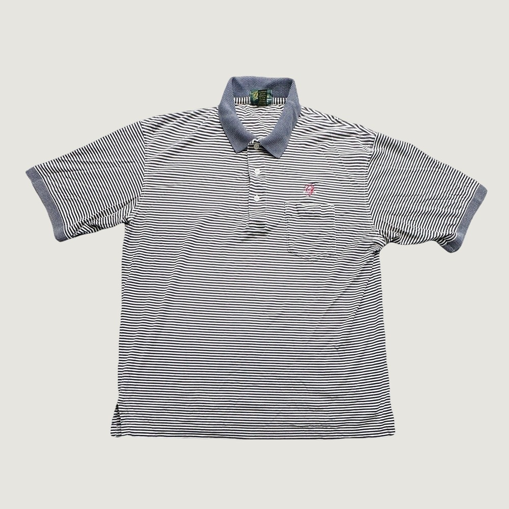 The Greenbrier Polo Shirt Mens L Blue White Striped Pima Cotton Resort Golf Logo